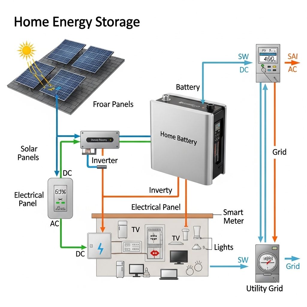 Schema eines Batteriespeichers mit Notstromfunktion