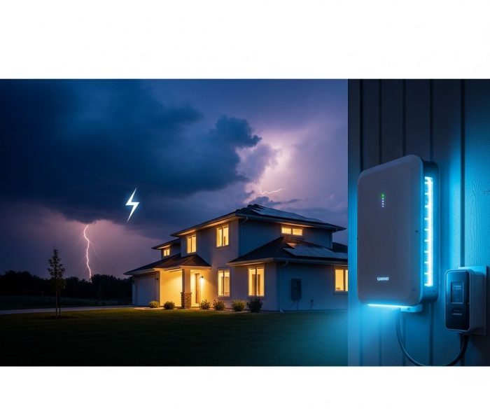 Modernes Haus mit Solaranlage und Batteriespeicher