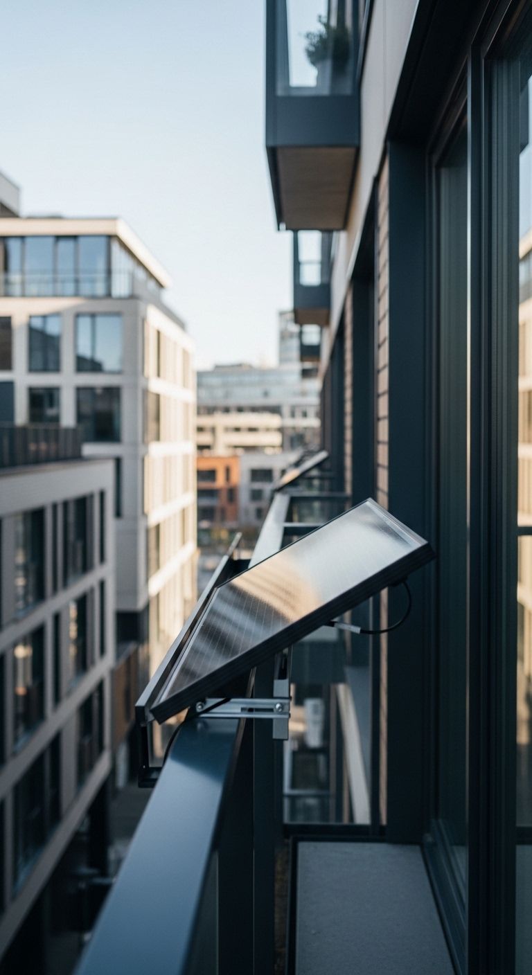Photovoltaikmodule auf einem Nordbalkon mit Wechselrichter und Steckersystem