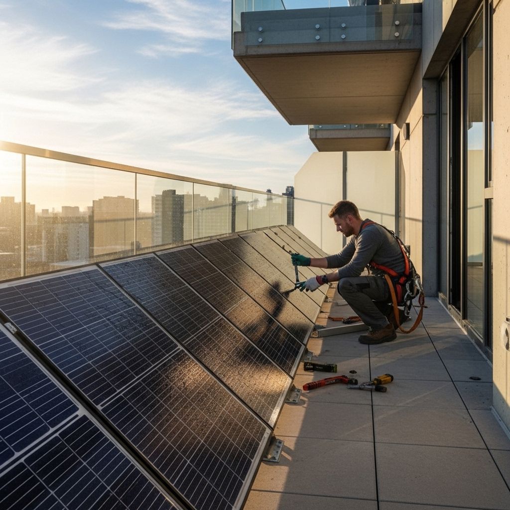 Photovoltaikanlage auf einem Nordbalkon mit modernen Solarmodulen