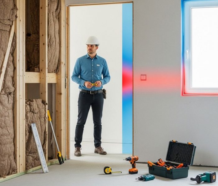 Blower-Door-Test an einem Einfamilienhaus zur Luftdichtheitsmessung