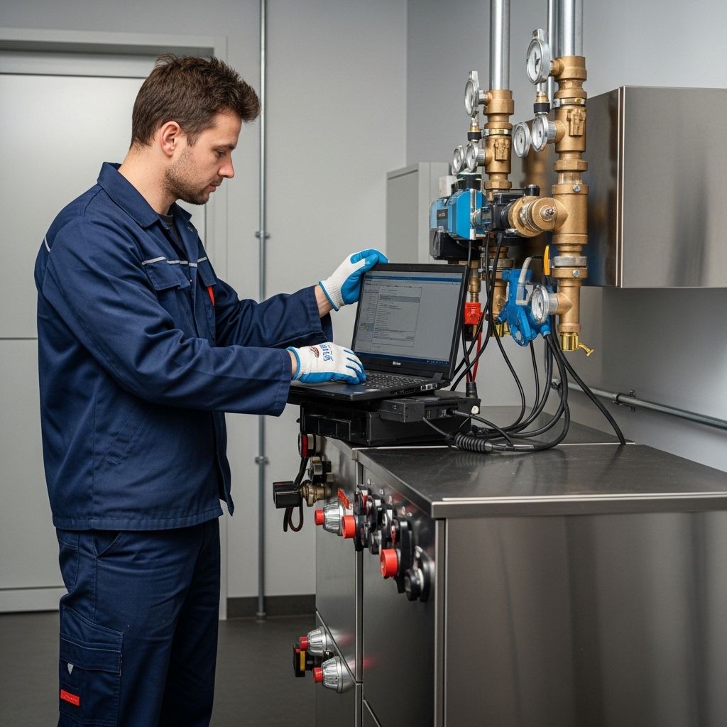 Fachmann misst Volumenströme bei hydraulischem Abgleich