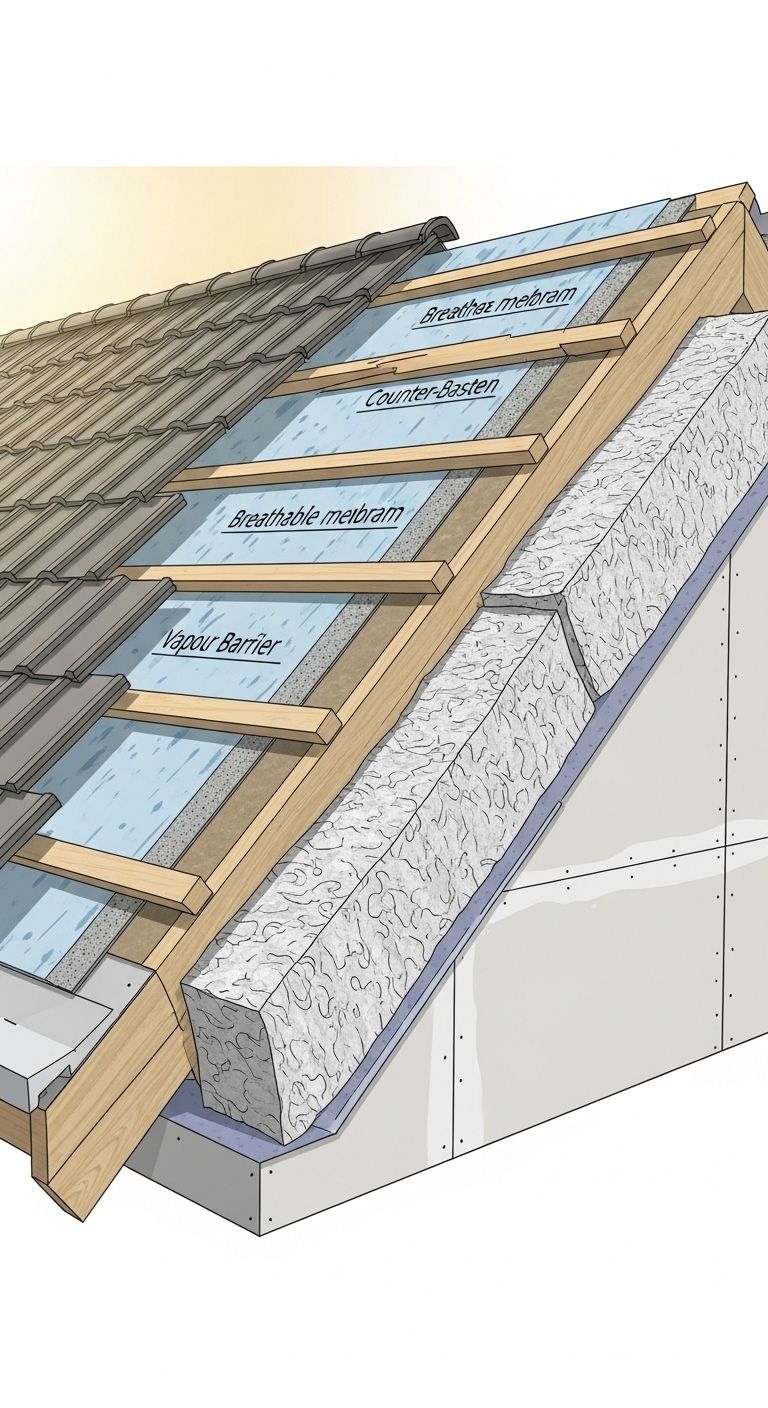 Knauf-Dachsparren-System mit Dämmung an schräger Wand