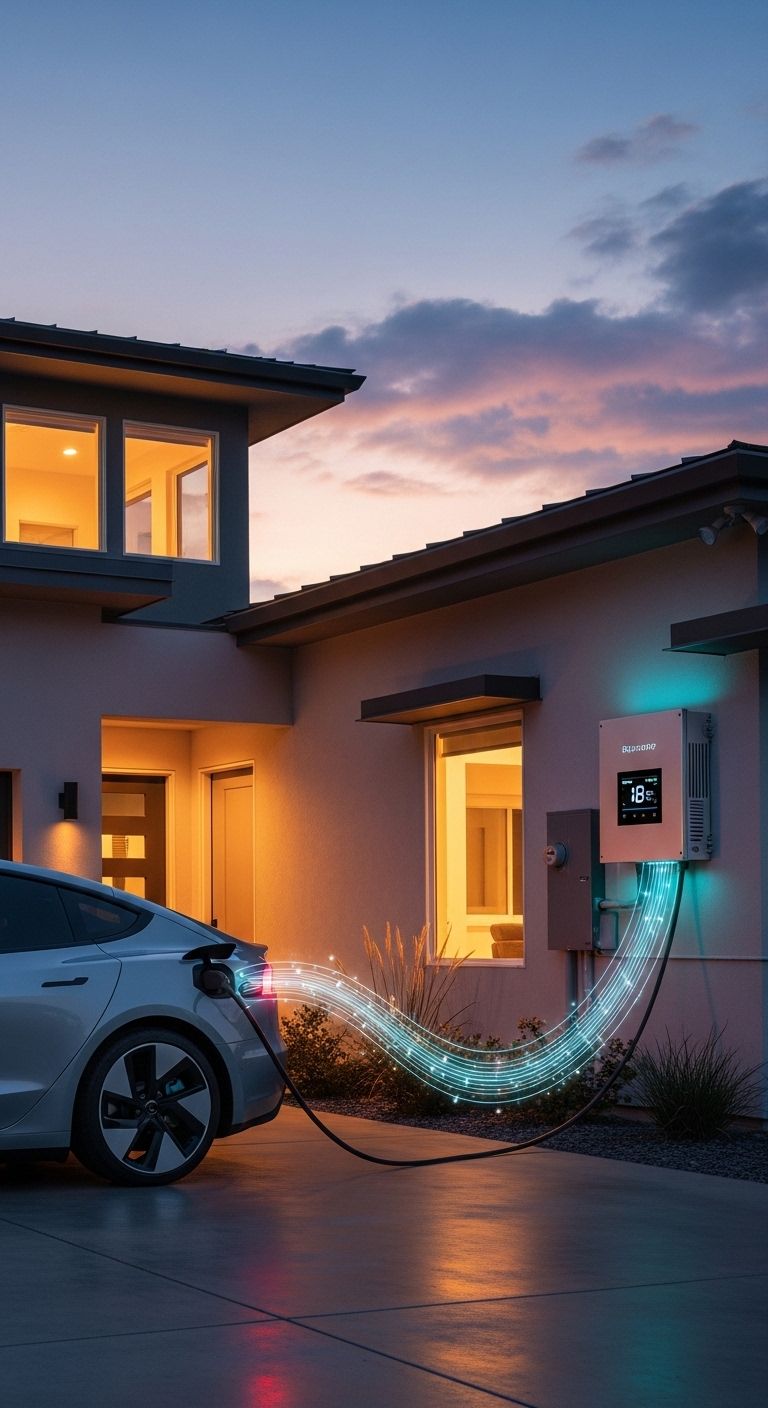Nissan Leaf mit CHAdeMO-Anschluss an bidirektionaler Wallbox