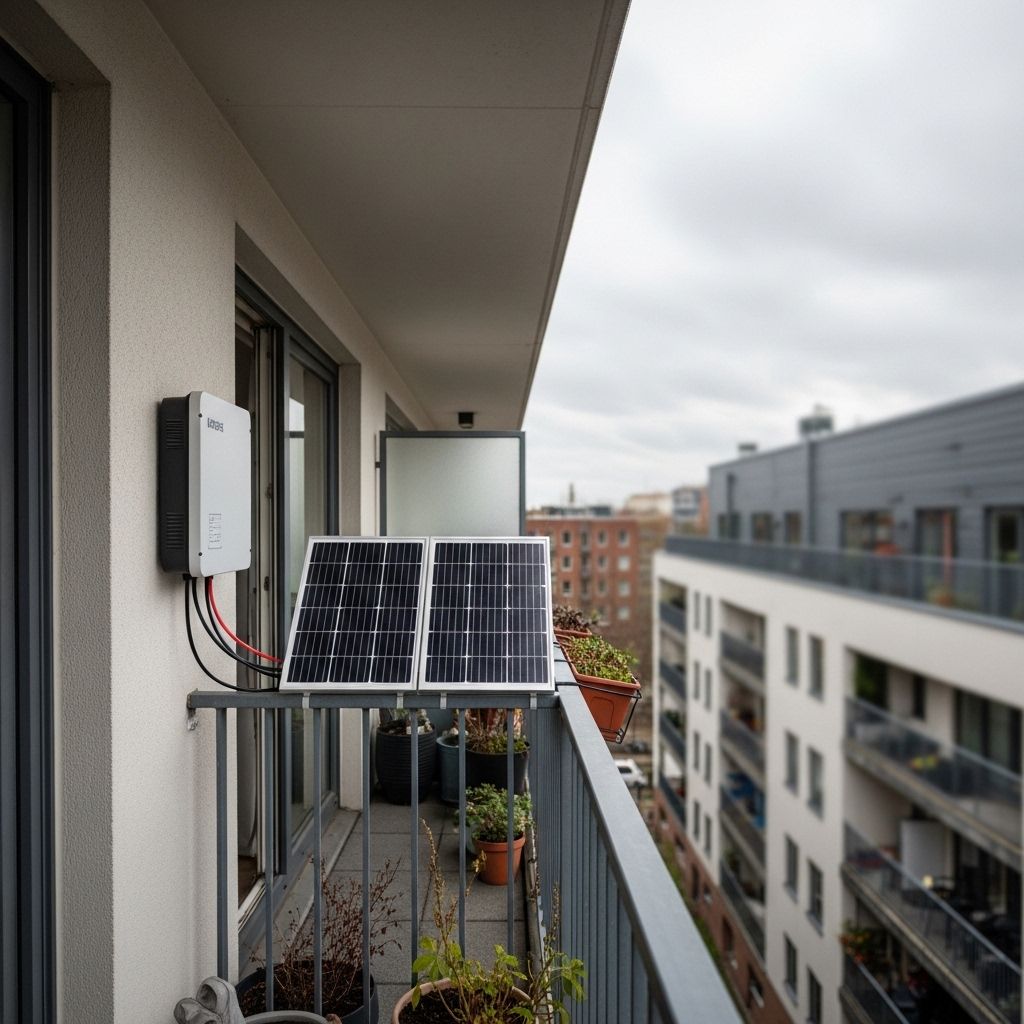 Photovoltaikanlage auf einem Nordbalkon mit modernen Solarmodulen