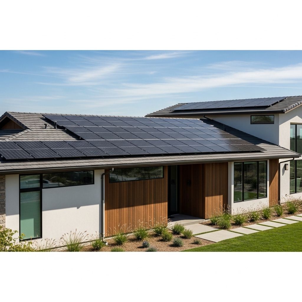 Solaranlage mit Micro-Wechselrichtern auf einem modernen Einfamilienhausdach