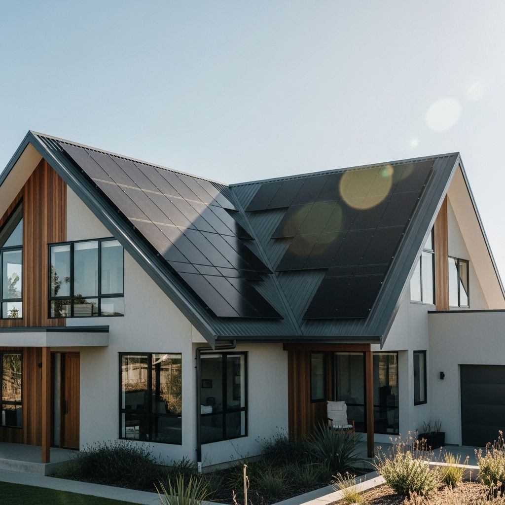 Solaranlage auf dem Dach eines modernen Einfamilienhauses