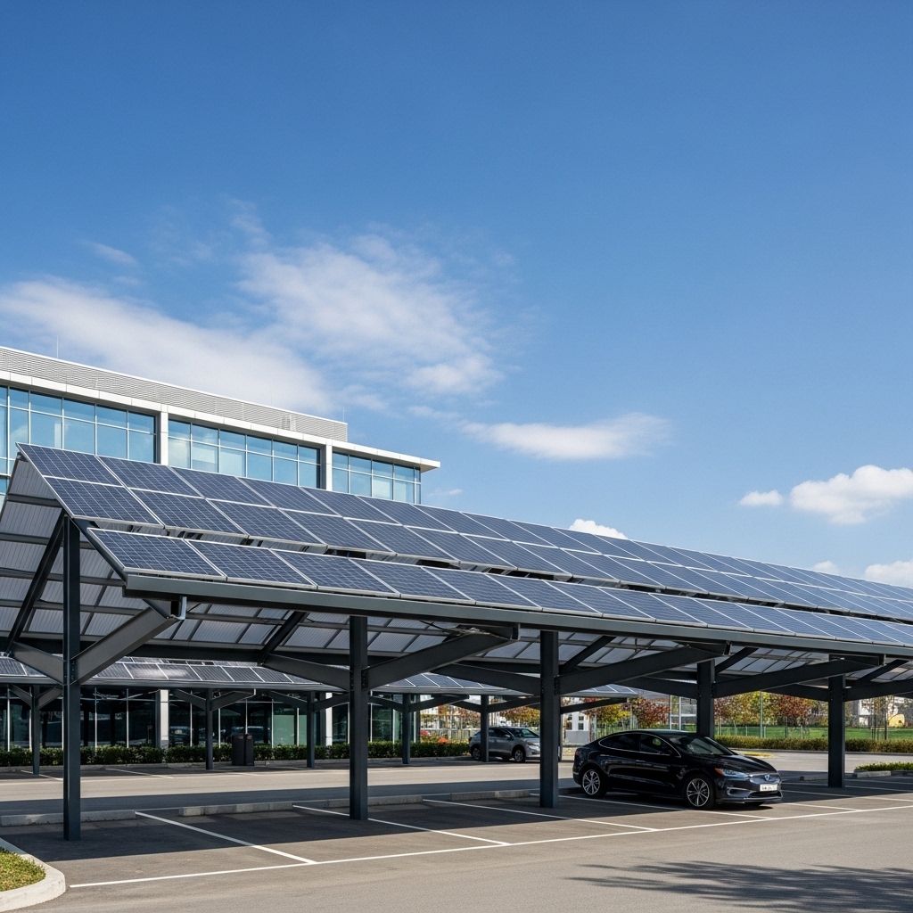 PV-Carport mit Solarpanelen auf modernem Einfamilienhaus