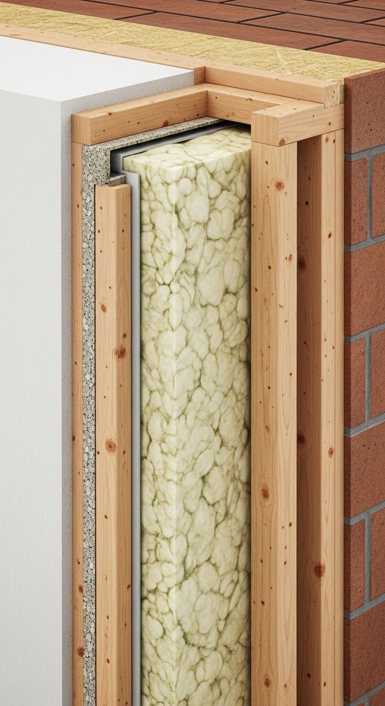 Aufbau einer schallgedämmten Wohnungstrennwand mit Doppelständerwerk und Dämmung