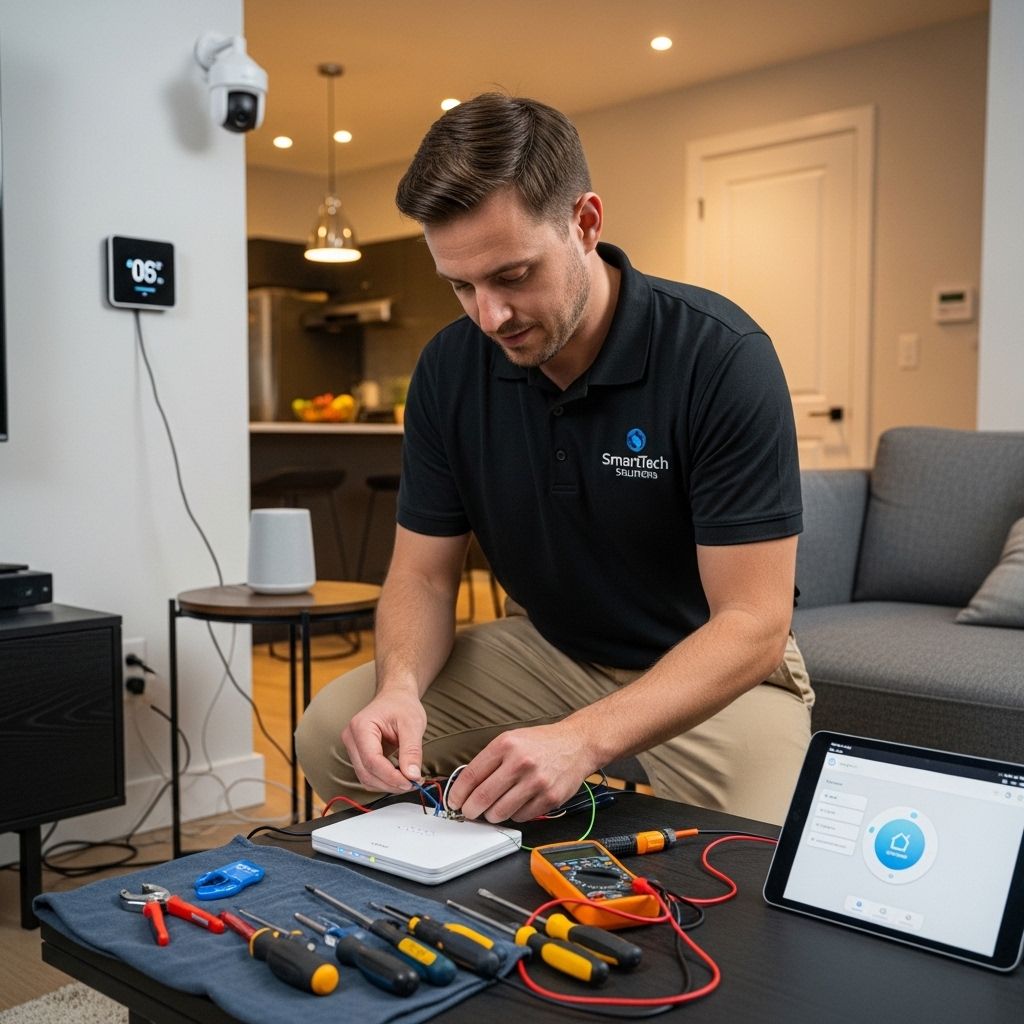 Techniker installiert DSGVO-konformes Smart Home System