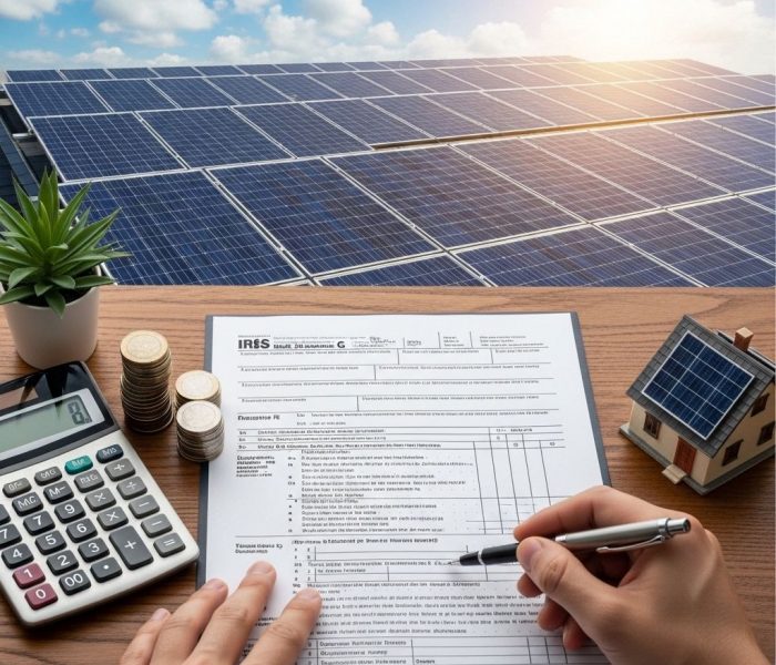 Solaranlage auf dem Dach eines Einfamilienhauses mit Speicher