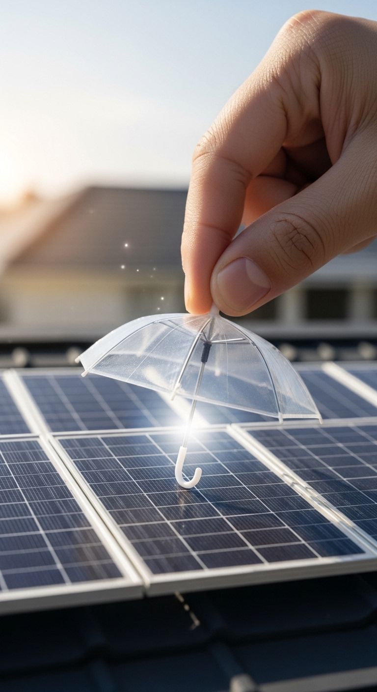 Solaranlage auf dem Dach eines Einfamilienhauses bei Sonnenuntergang