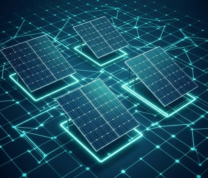 Solaranlage auf dem Dach eines Einfamilienhauses mit Wechselrichter