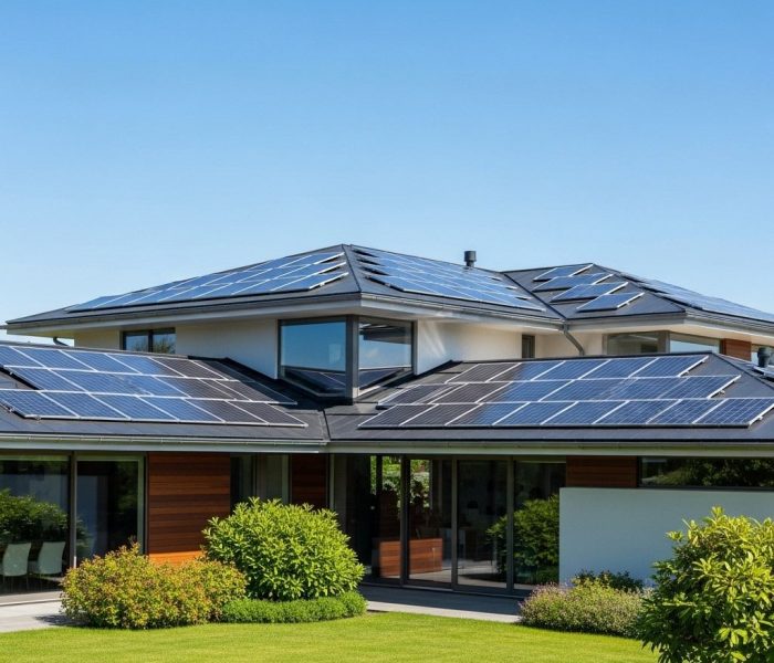 Solarziegel auf modernem Einfamilienhausdach mit integrierter Photovoltaik