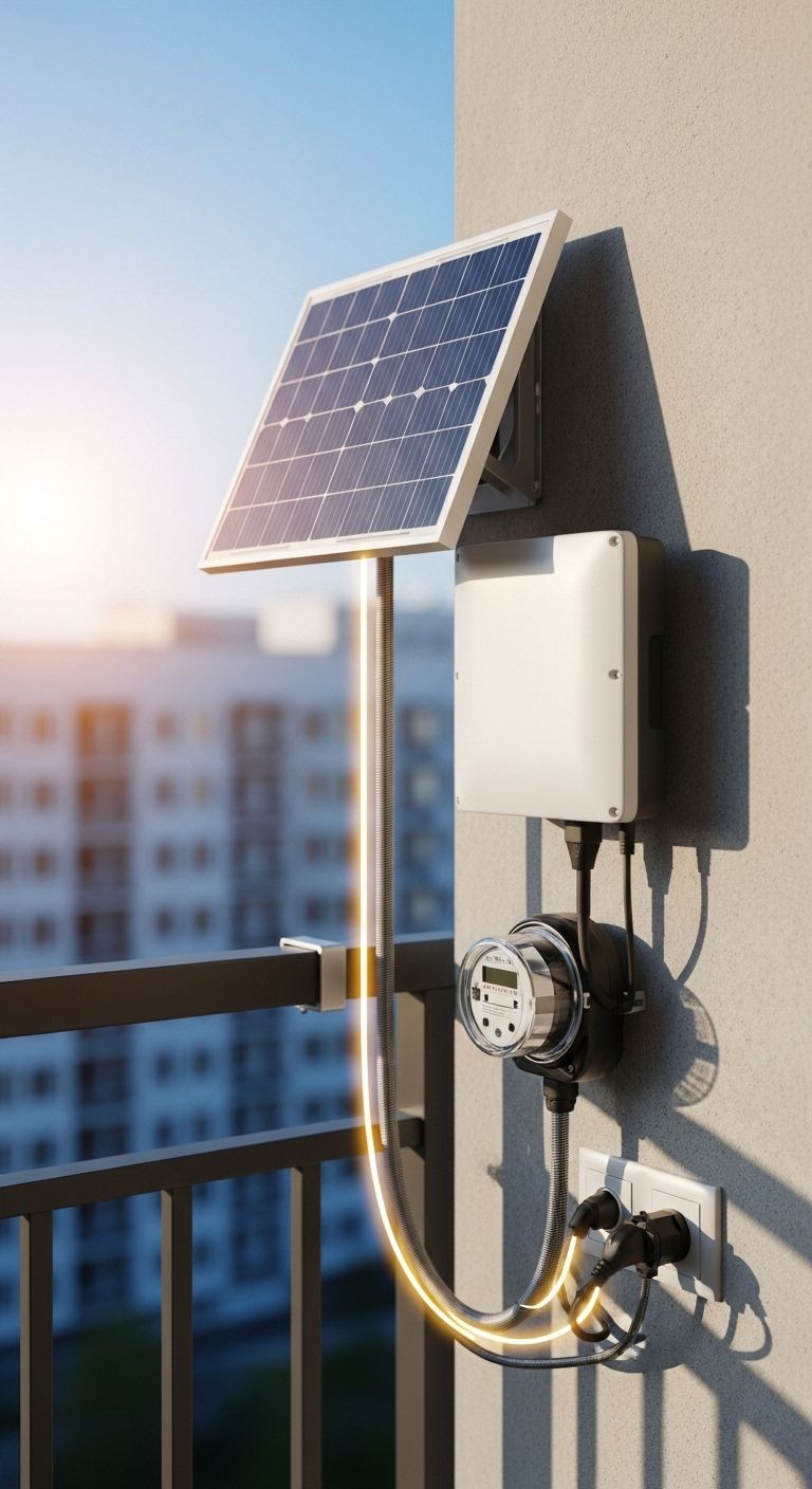Installation eines Steckersolargeräts am Balkon mit Netzanbindung