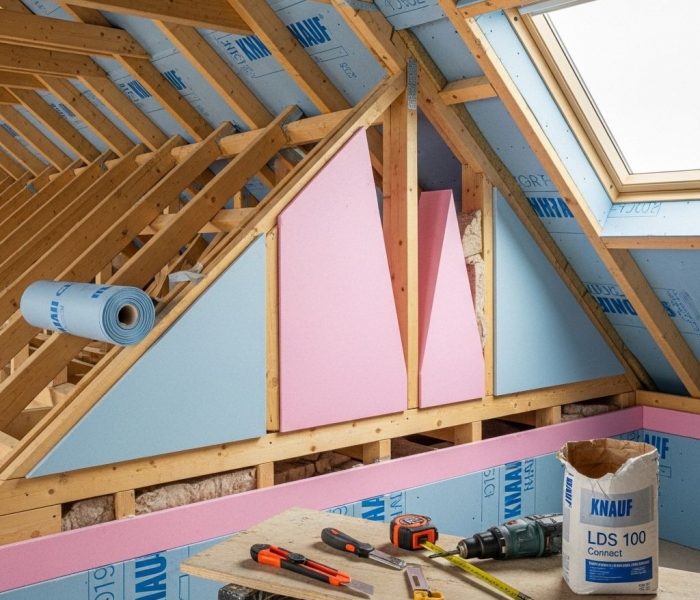 Trockenbau an schräger Wand im Dachgeschoss mit Knauf-Systemen