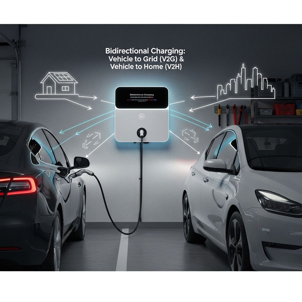 Bidirektionale Wallbox mit E-Auto im Carport